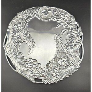 Fitz And Floyd Silver-Plated Floral Serving Tray With Engraved Orchid Design